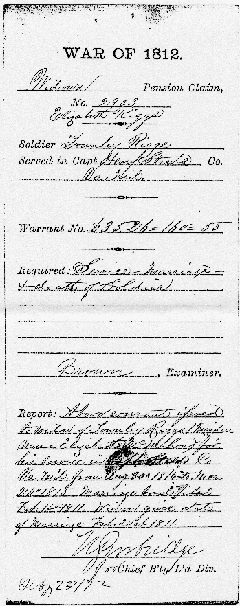 Elizabeth, widow of Townley Riggs, Widow's Pension, War of 1812 Pension, page 2