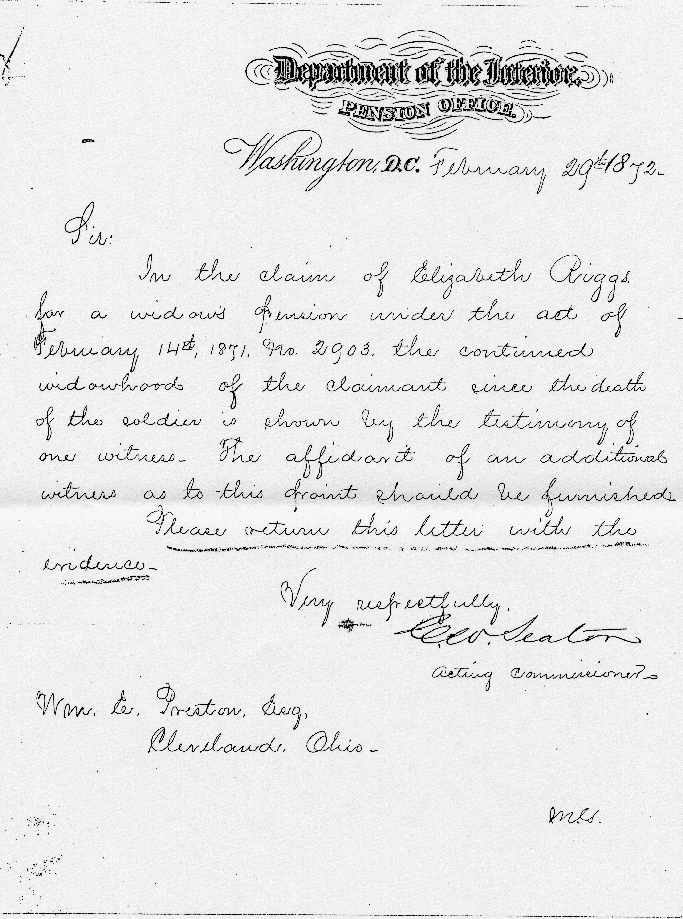 Elizabeth, widow of Townley Riggs, Widow's Pension, War of 1812 Pension, page 4