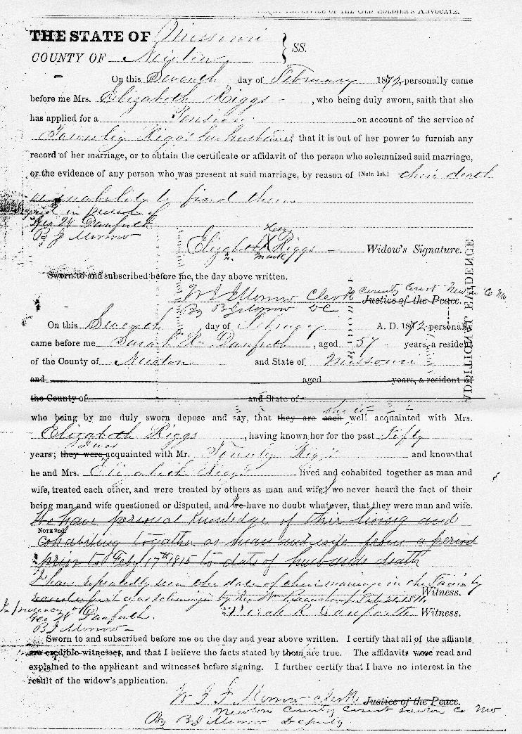 Elizabeth, widow of Townley Riggs, Widow's Pension, War of 1812 Pension, page 8