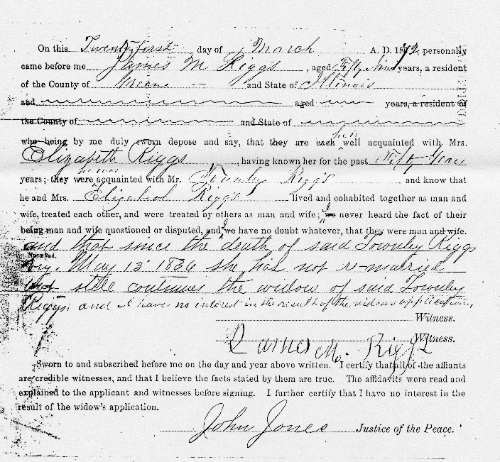 Elizabeth, widow of Townley Riggs, Widow's Pension, War of 1812 Pension, page 9