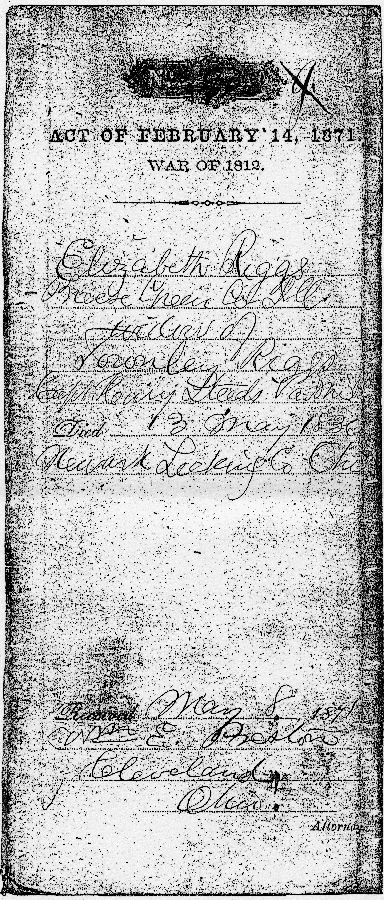 Elizabeth, widow of Townley Riggs, Widow's Pension, War of 1812 Pension, page 14