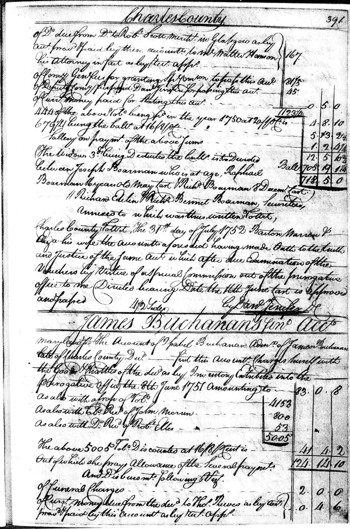 James Buchanan's Final Account of 6 Aug 1752, page 391