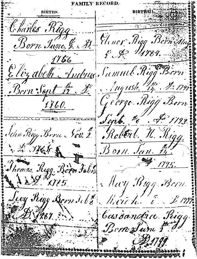 Charles Rigg Family Bible, page 1