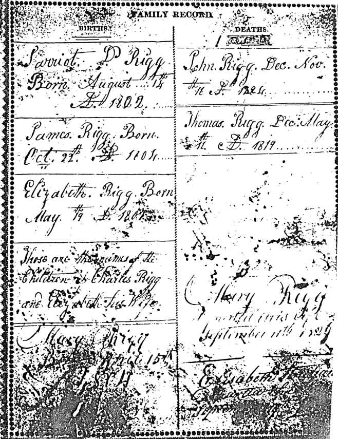 Charles Rigg Family Bible, page 2