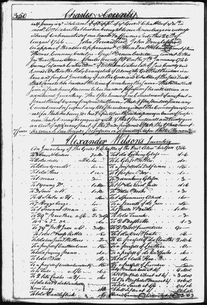 Alexander Wilson's Inventory of 4 Feb 1746, page 350