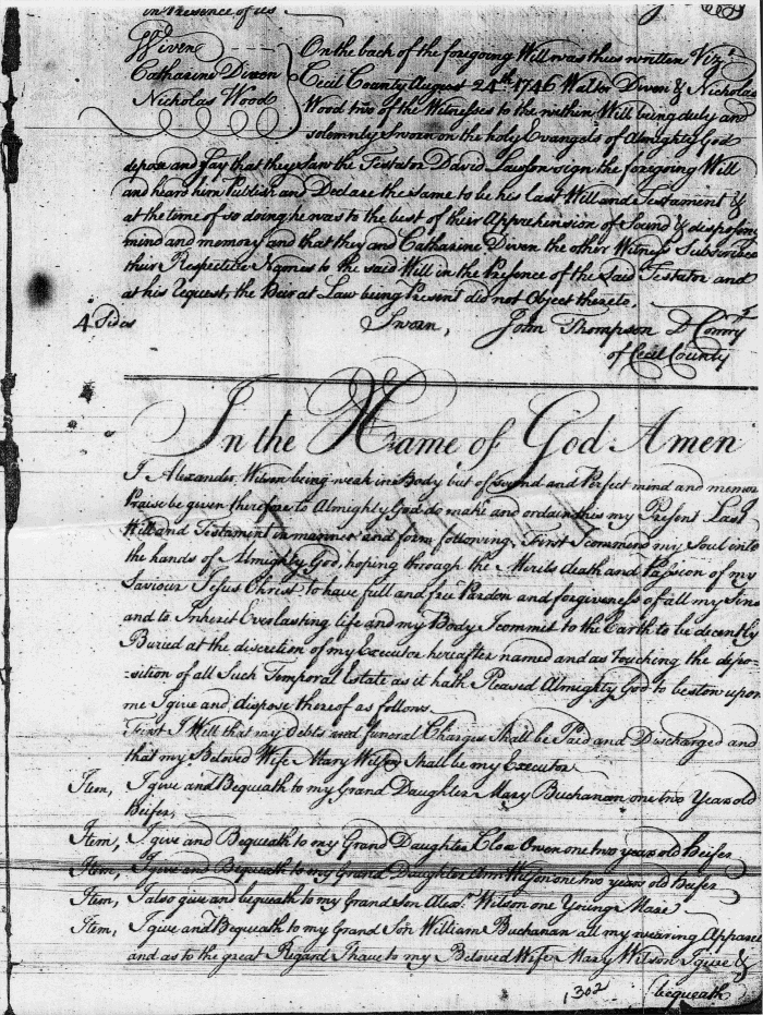 Alexander Wilson's Will of 12 Aug 1745, page 461