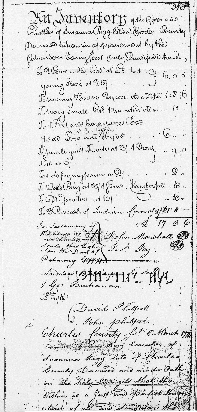 Susannah Rigg's Inventory of 18 Feb 1774, page 310