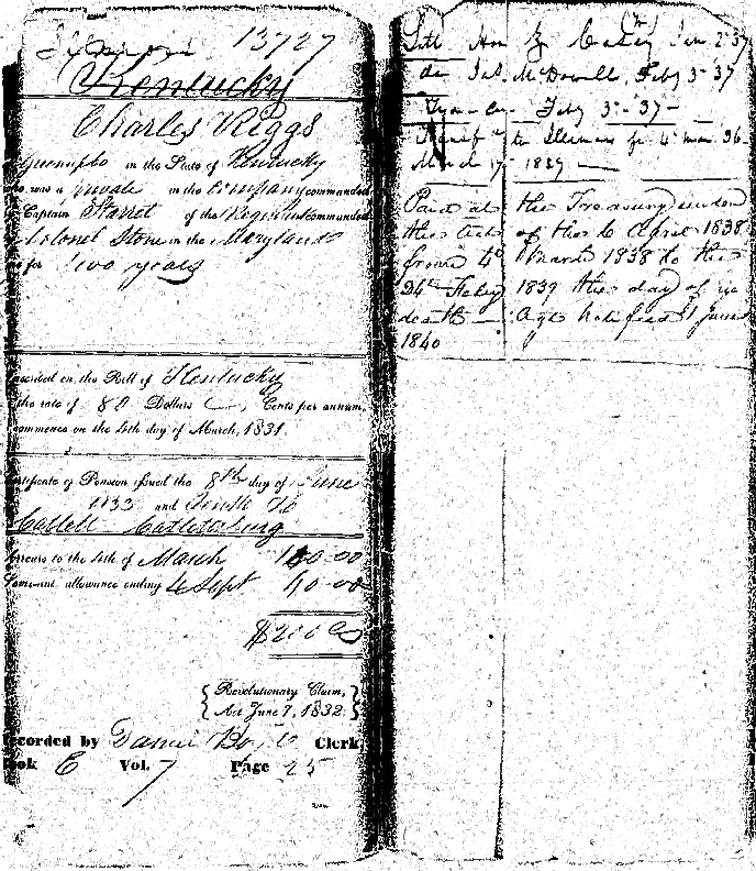 jacket of Charles Rigg's pension application